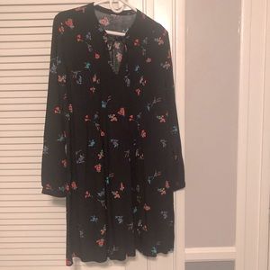Black Floral Long Sleeve Pop Over Dress